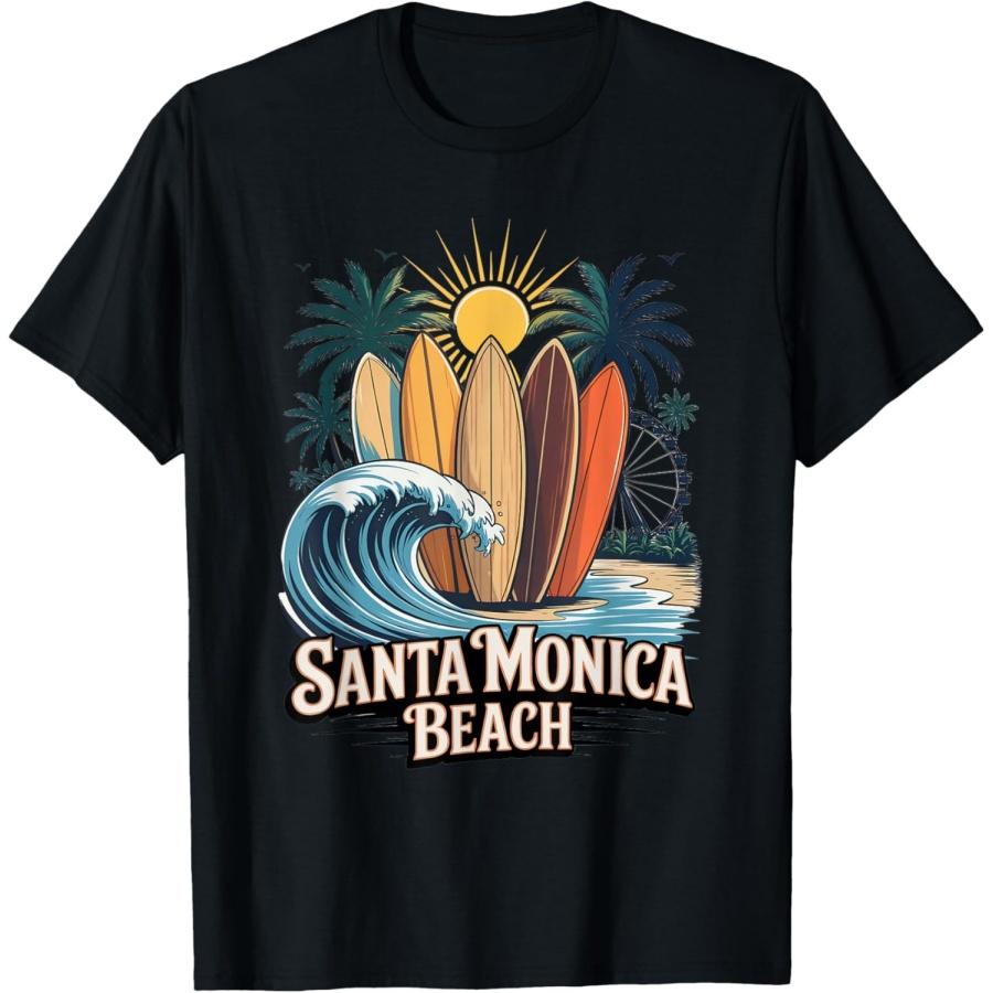Pier Scene with Surfboards Ferris Wheel and Waves T-Shirt XXXXXL чёрный