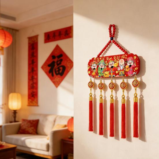 Chinesische Neujahrsdekoration 2026 Jahr des Pferdes Türschild Traditionelles Wandbehang-Ornament mit kleinen Glöckchen für das Frühlingsfest Zuhause Büro Geschäft