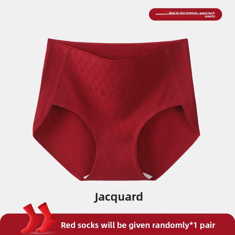 Plus Size Women Spring and Autumn Year Red Cotton Extended Crotch Breathable Belly High Waist Triangle Briefs