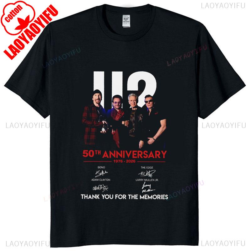 U2 Band 50th Anniversary 19762026 Tribute Signatures Graphic T Shirt Unisex Cotton Vintage Rock Casual Street Style Tee