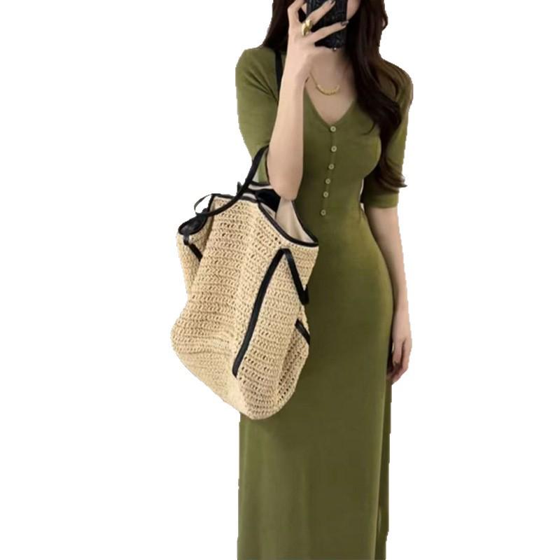 European Vacation Slimming Waist-Cinched Mid-Sleeve Long Dress - Spring/Summer 2026 Trendy Women's Wear