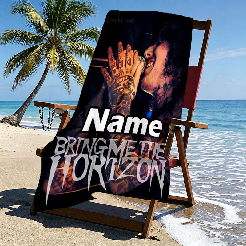 Custom Name Personalized Bring Me the Horizon Print Beach Towel, for Trip Camping Beach Party Home Decor, Birthday Gift for Family & Friends