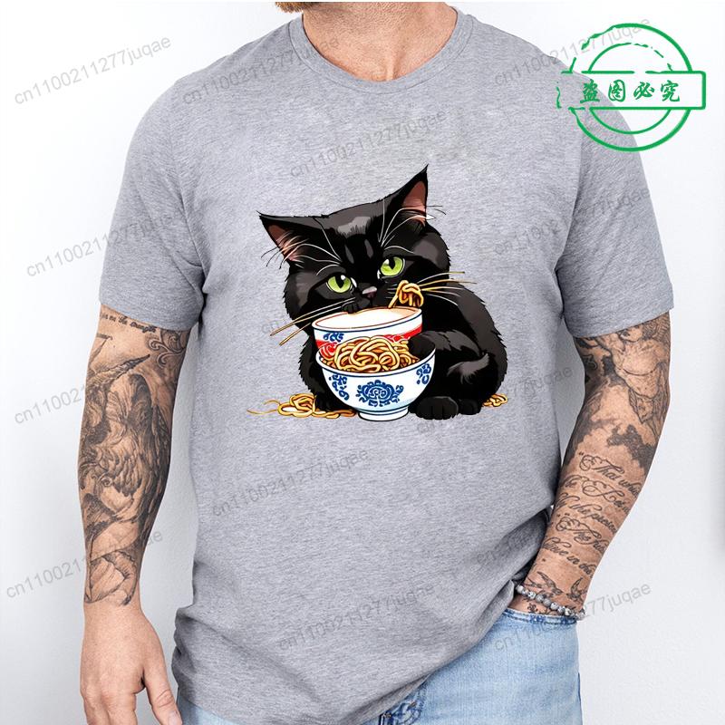 Ramen Cat Tshirt for Women Men Japanese Style Cat Lover T-Shirt Kawaii Cartoon Short Sleeve T Shirts Mens Clothes Tee Shirt Tops