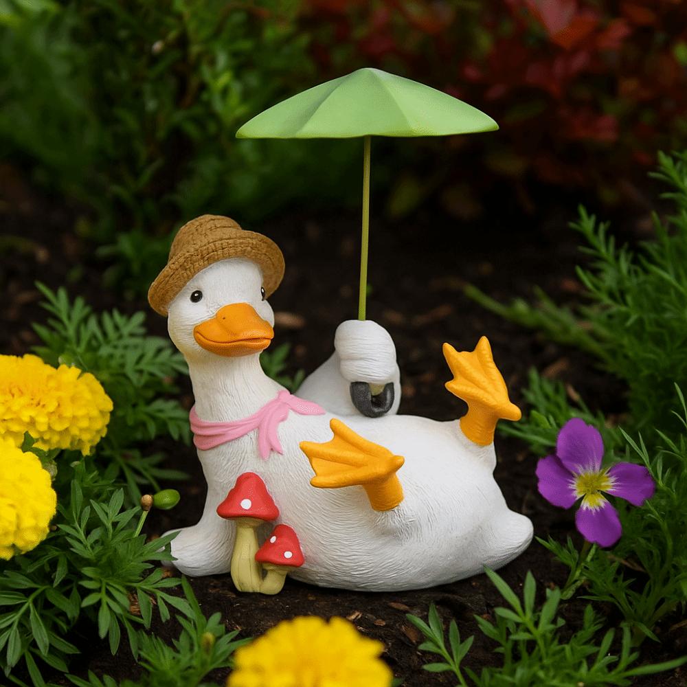 Simulated Umbrella Duck Statue Handicraft Cartoon Resin Animal Sculpture Balcony Garden Supplies