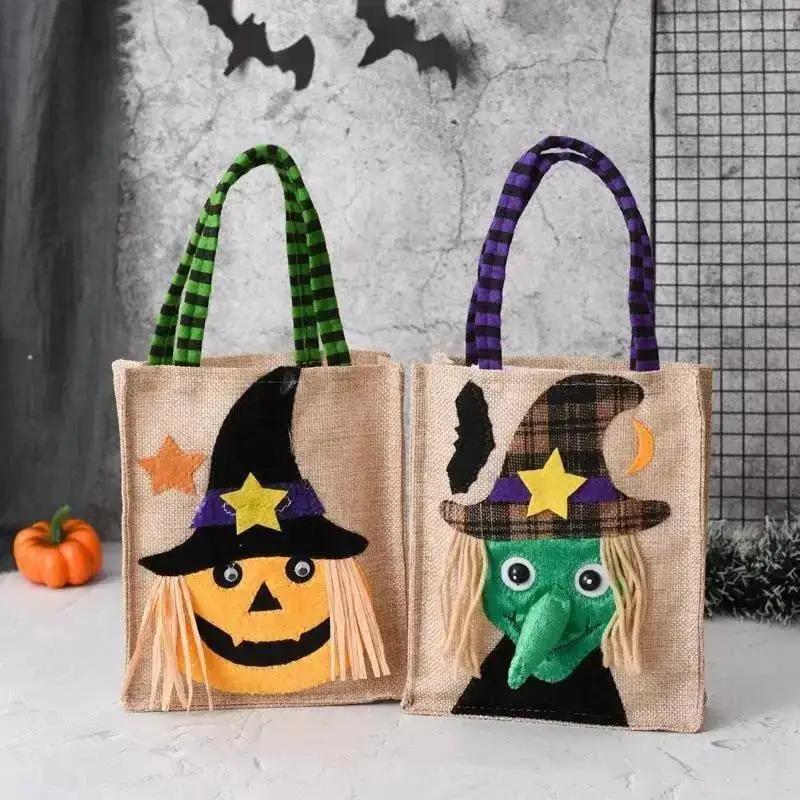 Halloween Gift Non Woven Tote Bag Black Hat Pumpkin Witch Horror Ghost Festival Party Trick Or Treat Happy Halloween Day Decor