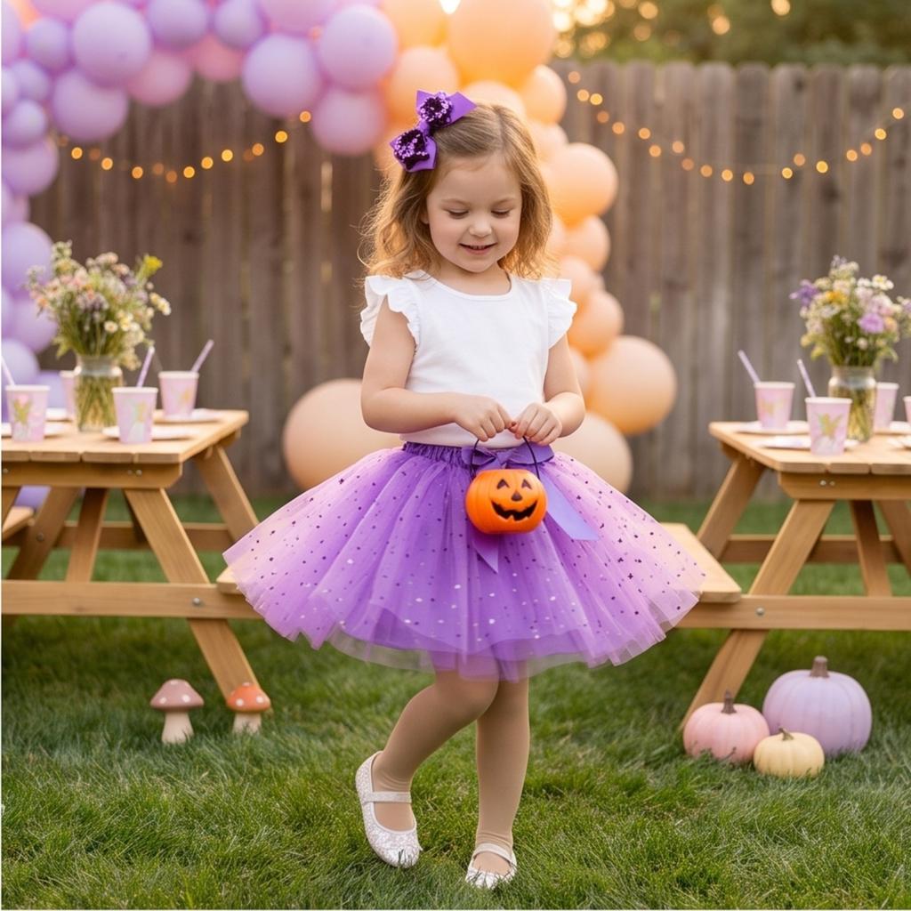 Girl's Tulle Skirt with and Star Moon Pattern