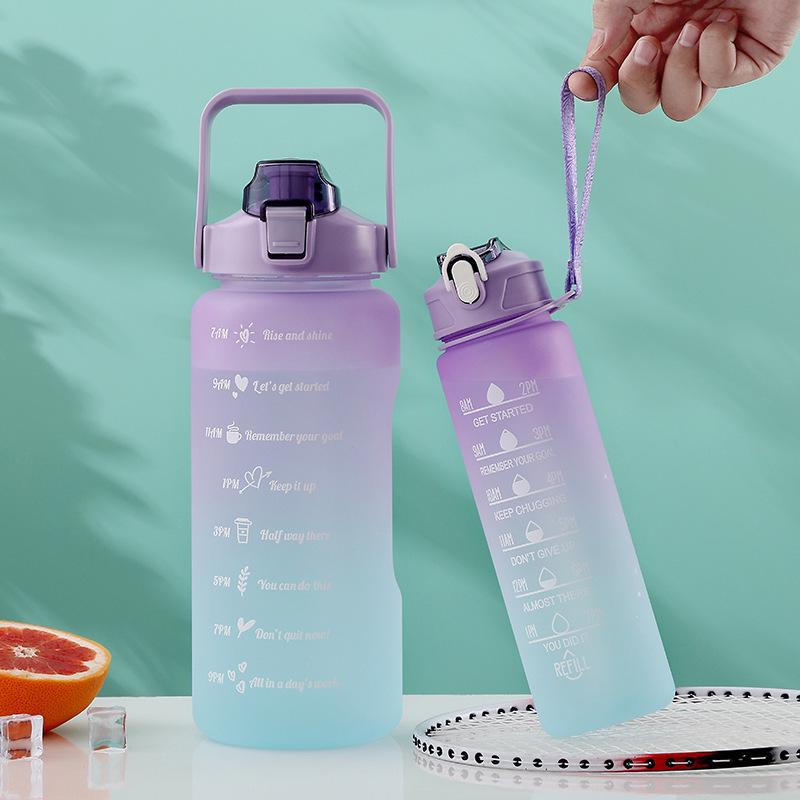 Two-Piece Gradient Plastic Water Cup with Straw - Large Capacity Space Cup