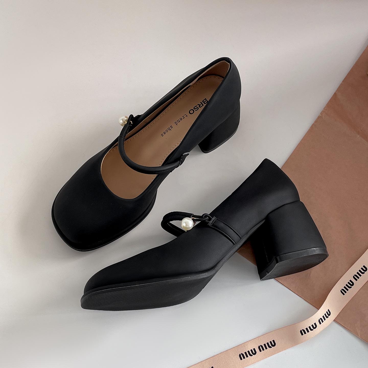 

Retro black French thick heel light mouth single shoes women s summer 2025 new high-end skirt soft-soled Mary Jane shoes 34 чёрный
