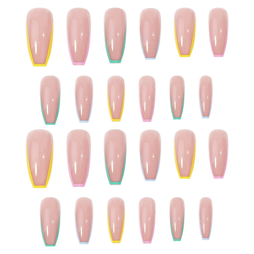 New Removable Wearable Rainbow French Nail Patches Nail Art Finished Fake Nail Long Nails