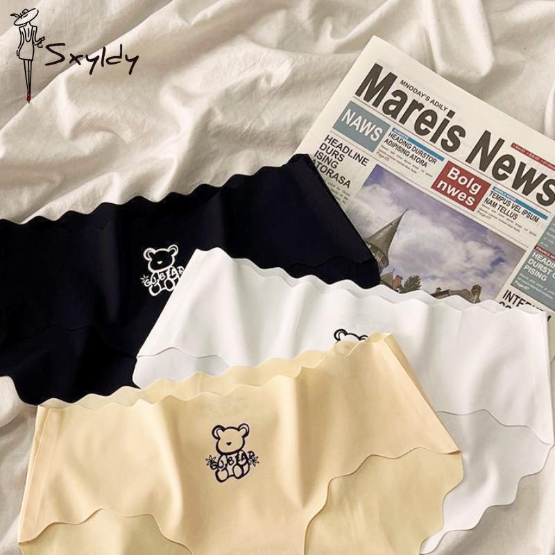 Dünnes Höschen aus Eisseide mit Bären-Aufdruck, keine Spuren, atmungsaktives Damenhöschen