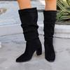 Pointed pleated high-heeled fashion boots winter velvet suede high tube stacking boots women