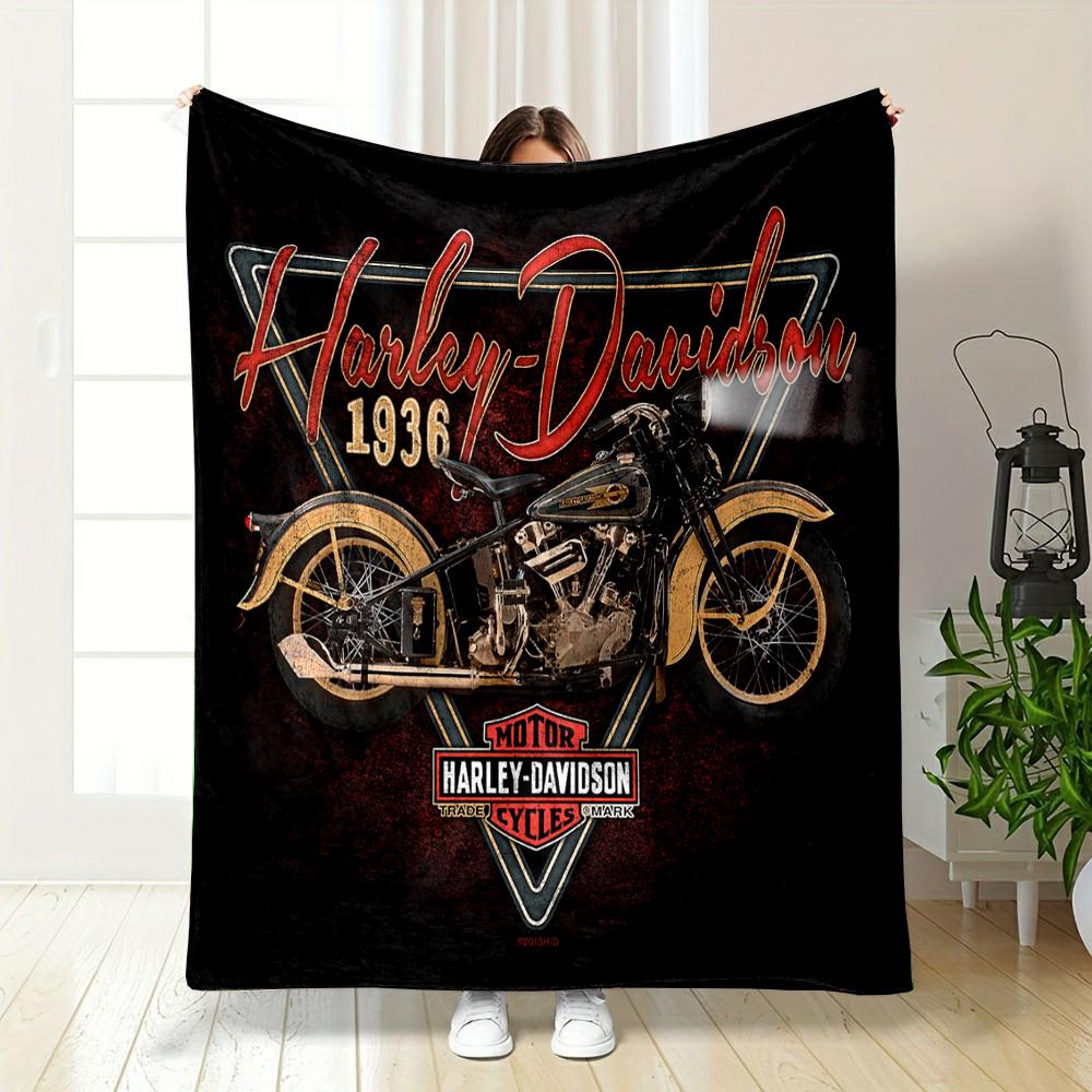 "Harley-Davidson Vintage 1936 Design" Patterned flannel blanket perfect for the bedroom living room, sofa, or a little nap