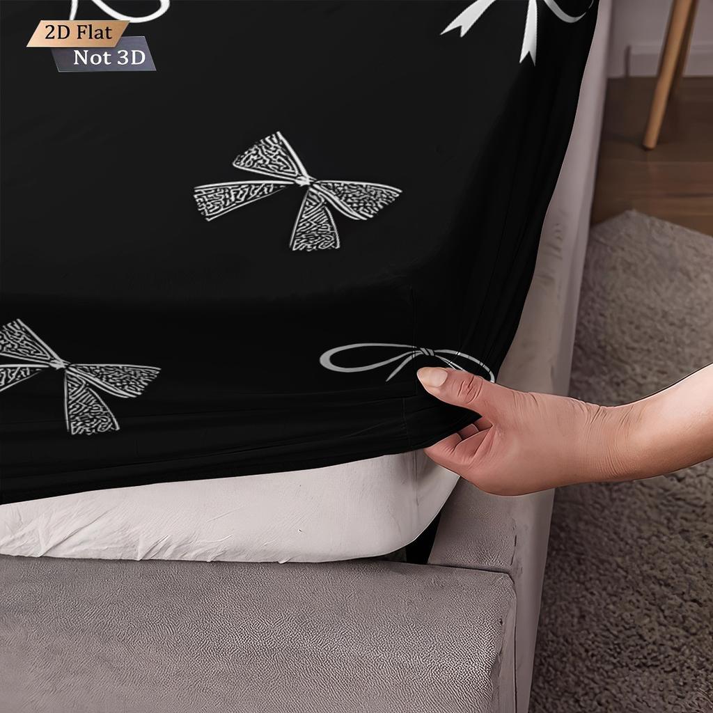 3Pcs Beautiful Bow Black Printed Coreless Bed Sheet Set Multi Size Bed Cover Bedroom Bedding Decoration Machine Washable