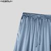 INCERUN Men's Elastic Waist Smooth Shiny Long Wide Legs Pants Trousers and White Semi-Sheer