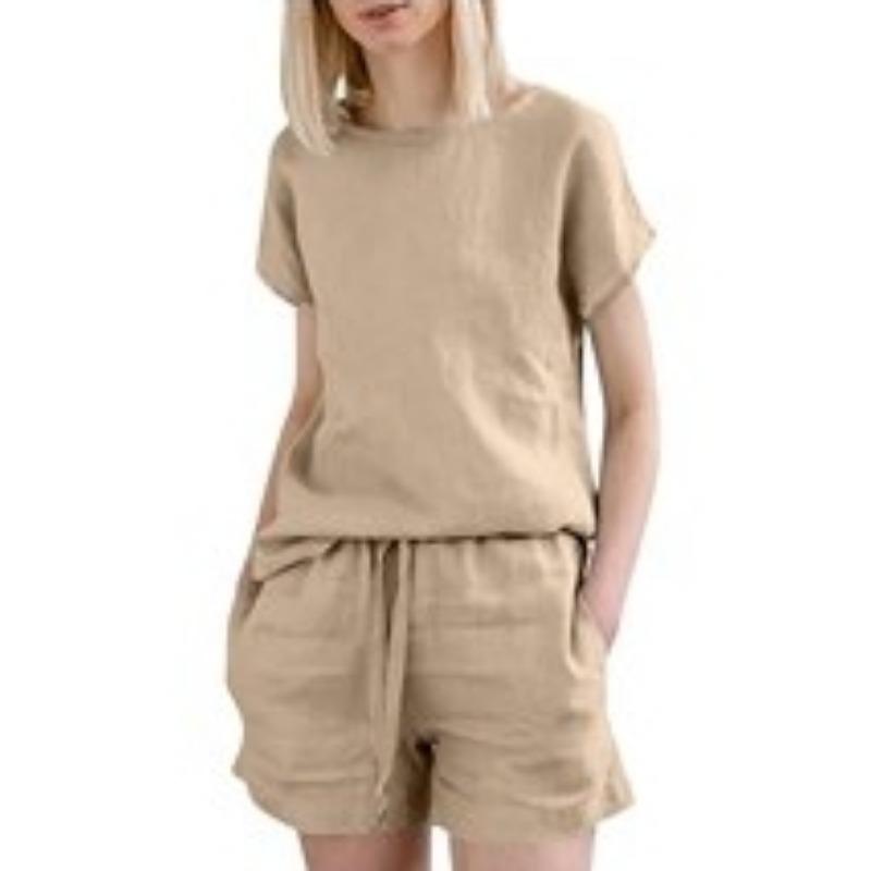 Dámské ležérní oblečení Tričko s krátkým rukávem a šortky se stahovací šňůrkou Letní dvoudílná souprava