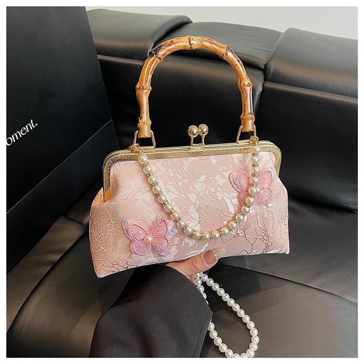 2025 New Spring and Summer Niche Portable Small Square Bag Pearl Shoulder Embroidered Butterfly Cheongsam Messenger Bag