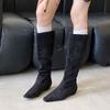 Fashion Fashion Flock Women Knee High Boots Heels Shoes With Height Increasing Ladies Long Modern Boots Female Slip On Shoes