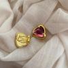Girly Heart Temperament Burgundy Love Stud Earrings Versatile Earrings Exquisite Gorgeous Retro Romantic Super Earrings