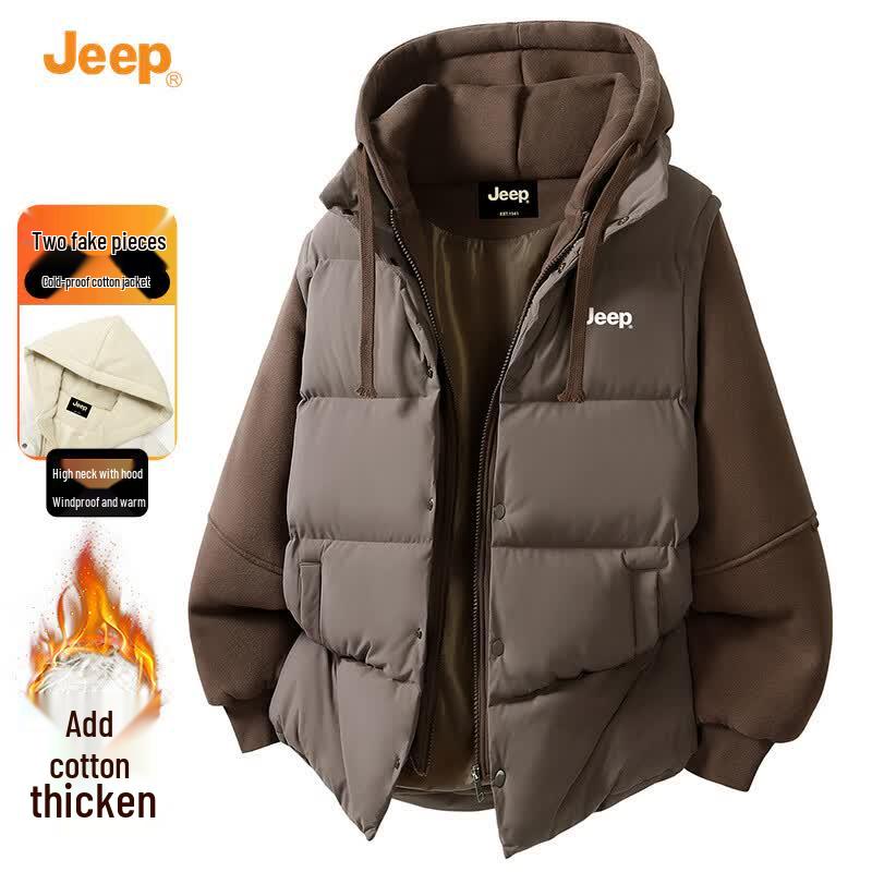 Jeep Men's Hooded Faux Two-Piece Casual Jacket