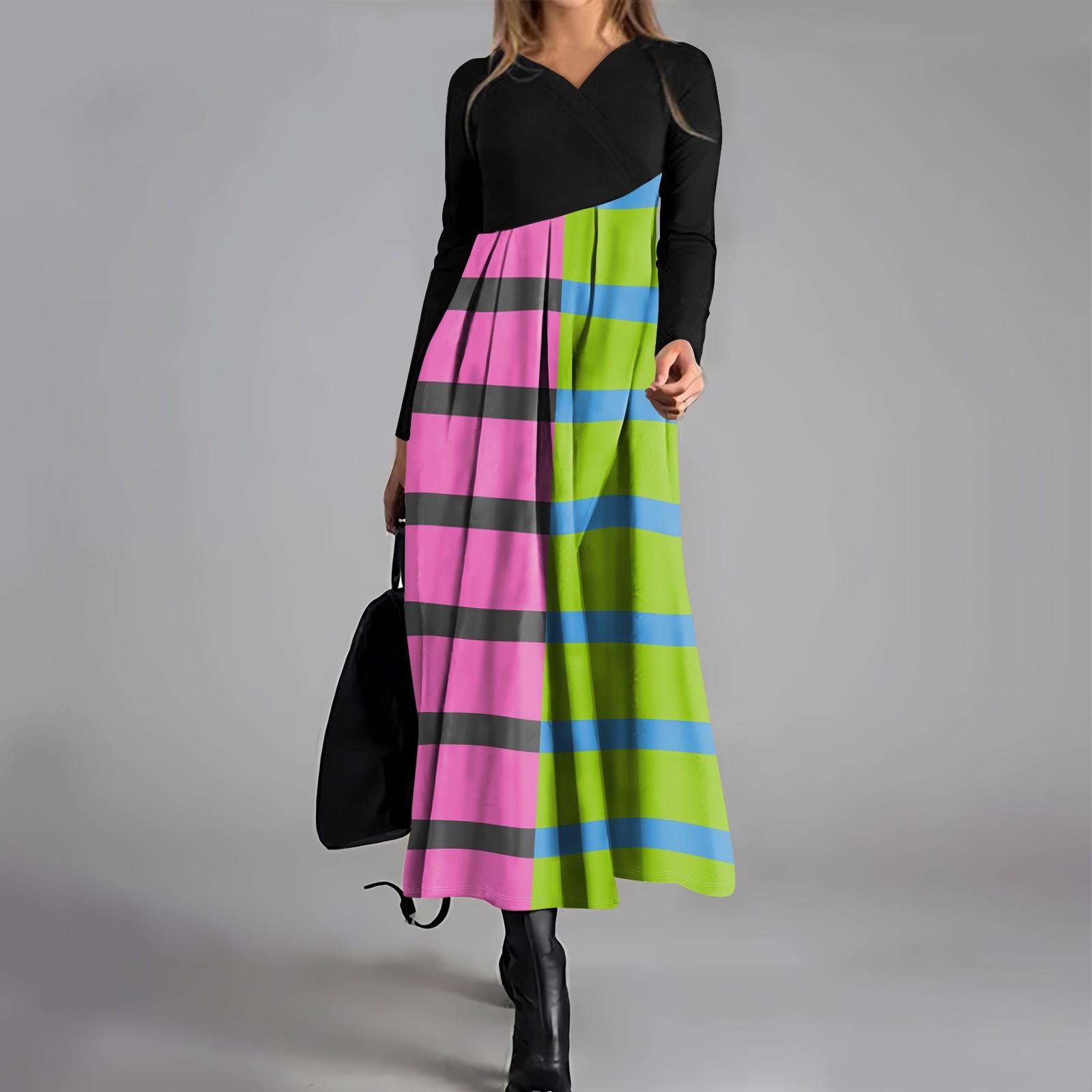 

Женское повседневное платье с V-образным вырезом и длинными рукавами, свободное и объемное платье с принтом XL зелёный