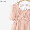 ZANZEA Women Square Collar Summer Casual Short Sleeve Blouse