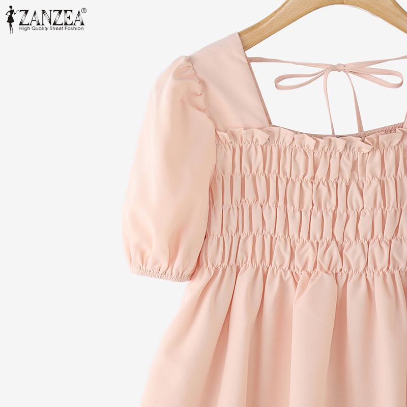 ZANZEA Women Square Collar Summer Casual Short Sleeve Blouse
