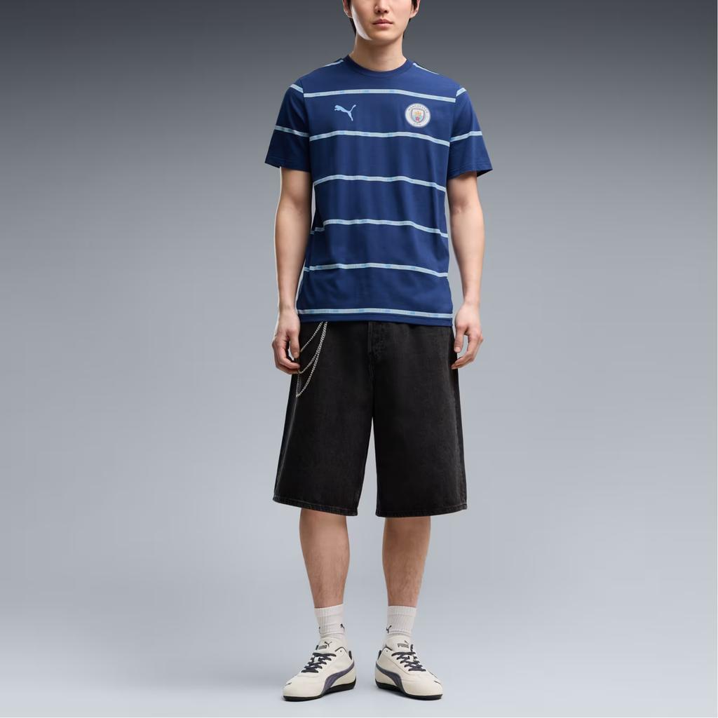 Puma Manchester City Ftblculture Printed Crew Neck Sports Striped Short Sleeve T-Shirt Men Tops 786280-39