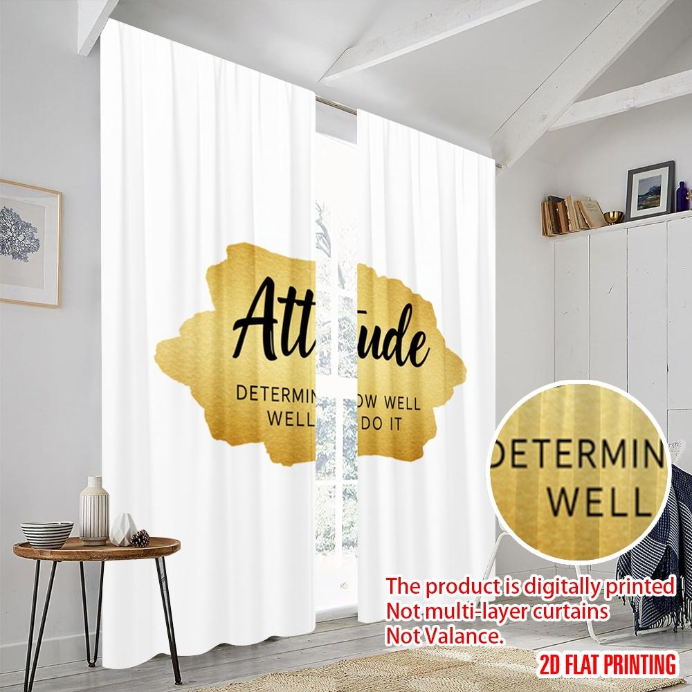 2pcs 2D Flat Printing Curtains Attitude Determines How Well You Do It 100% Polyester Without Electricity 0 Use for Holiday