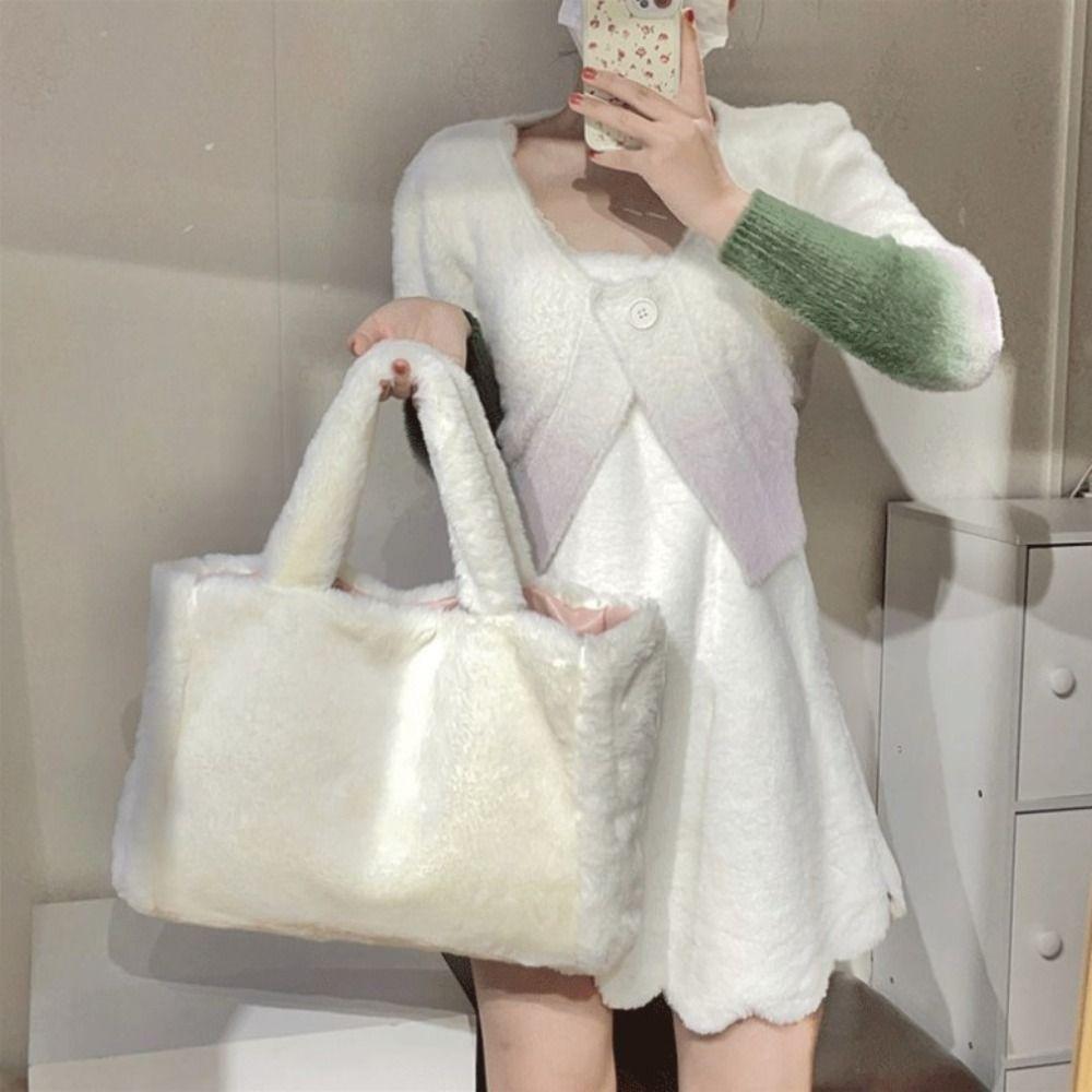Korean Style Faux Fur Tote Bag Large Capacity Shoulder Handbag Fashion Plush Tote Bag  Women