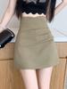 Spring 2024 Women's High Waist Pleated A-Line Skirt - Korean Style