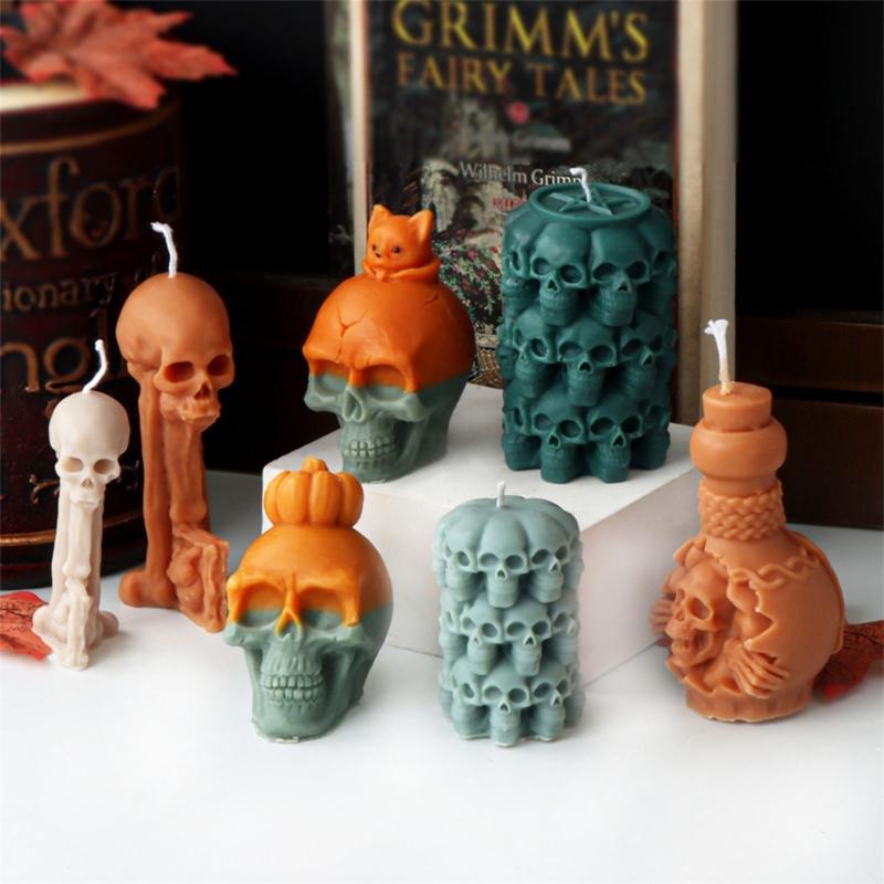 Skeleton Head Silicone Molds for Candle Soap Gypsum Decorations, Halloween Candle Molds for Making Halloween Present