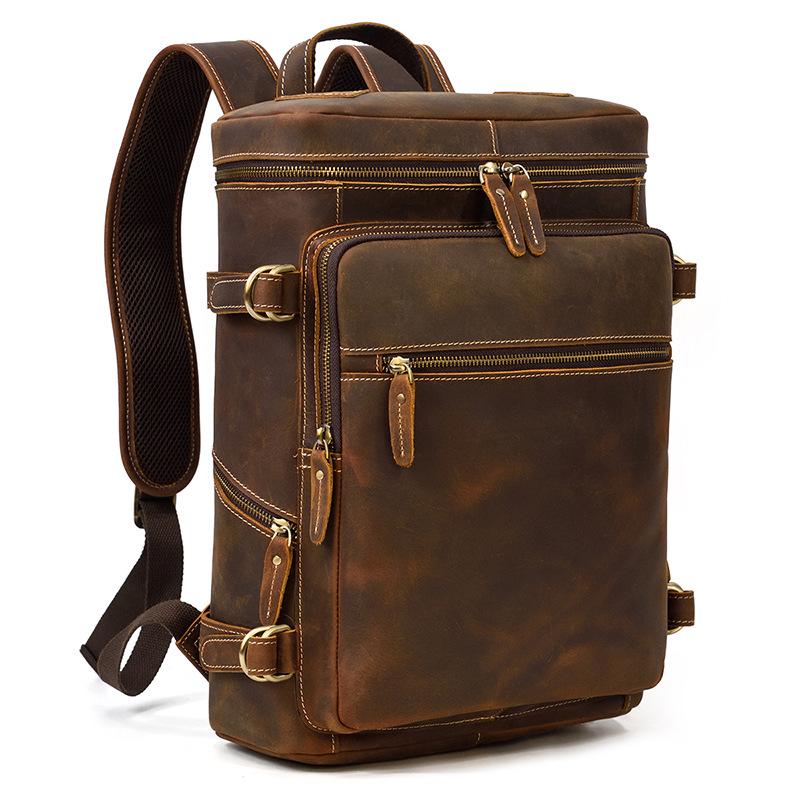 Genuine Crazy Horse Leather Backpack for Men & Women - A4 Books Top Layer European Style Bag