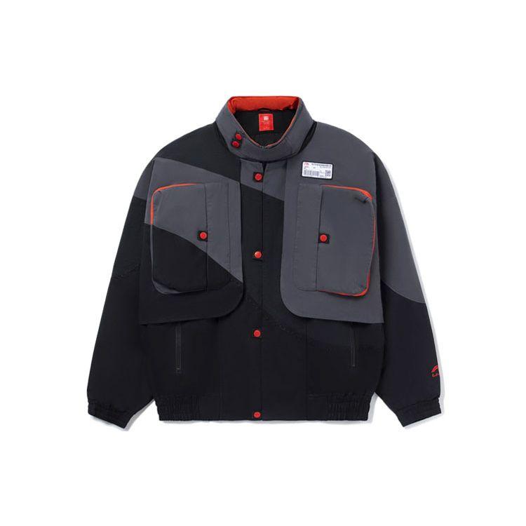 Li-Ning AFDR699-1 Men s Color Block Cargo Jacket Black Grey Orange M