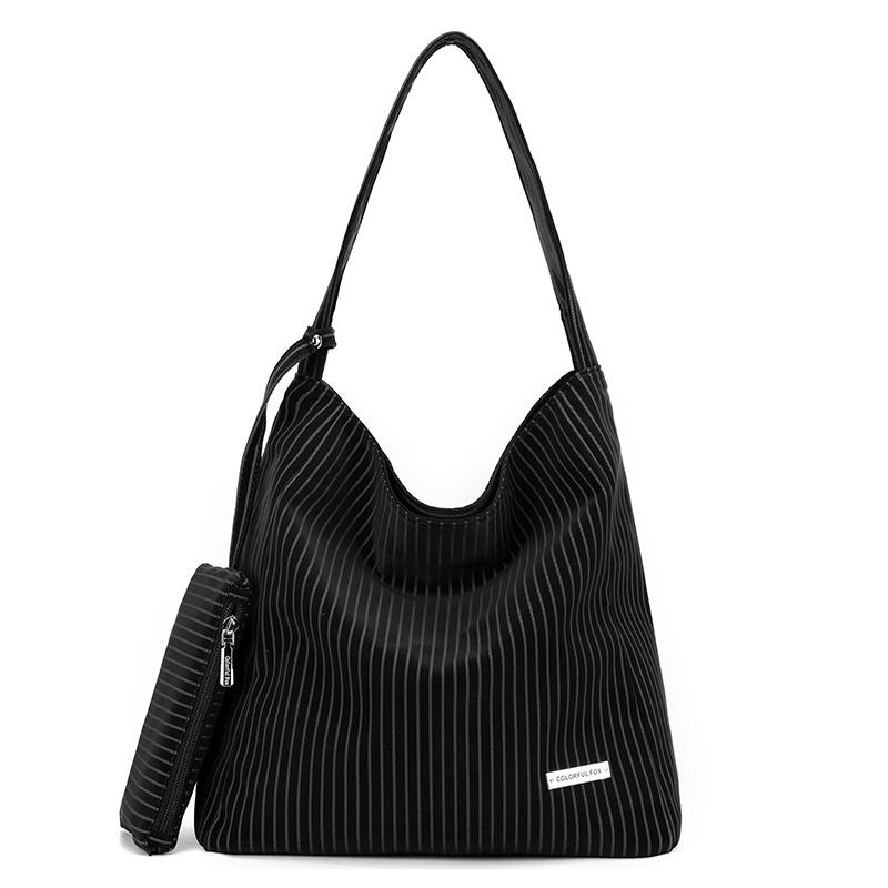 Commuter Shoulder Bag Large Capacity Striped Tote Bag Literary Shopping Bag Versatile Student Women's Bag