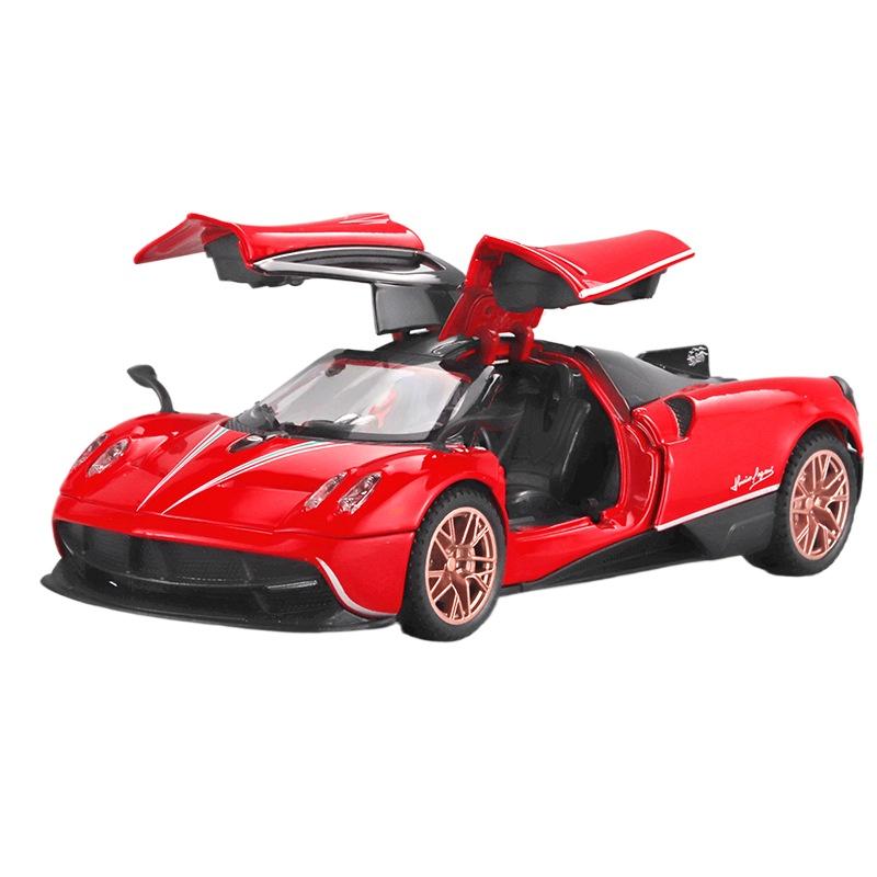 

Модель автомобиля Pagani Huayra из сплава в масштабе 1/32 со звуком и светом, ретро пружинный механизм для детей - Идеальный подарок и веселая игра 111 красный