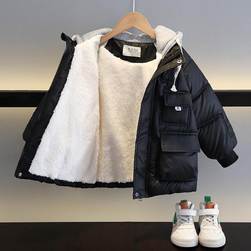 Children Winter Warm Thicken Plus Velvet Jacket Teen Hooded Coat Kids Parka Outerwear Boys Clothing Casual Clothes