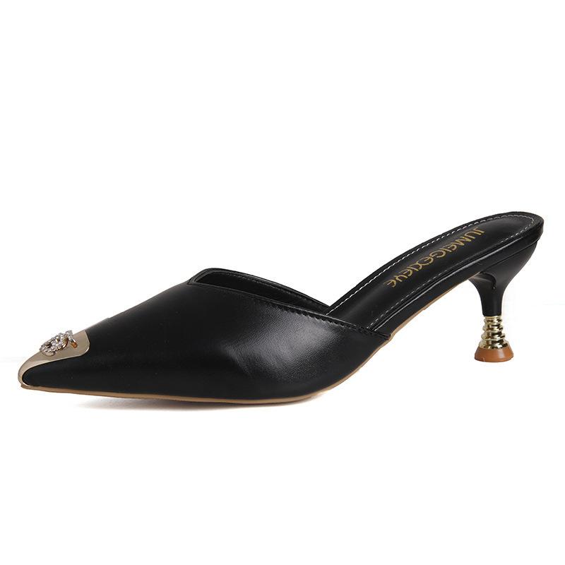 Baotou small size cool slippers women's summer versatile fashion metal pointed cm cm stiletto sandals women's high heels