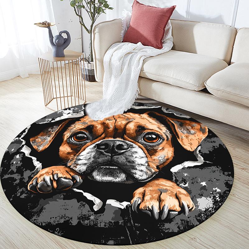 Bulldog pattern round rug,Carpet Rug for Living Room Bedroom Sofa Playroom Decor,Non-slip Floor Mat,Holiday Gifts and Birthday Gifts
