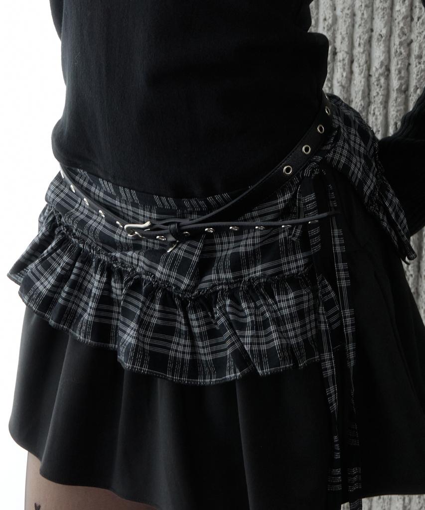Pink Pineapple Mini Check Layered Skirt_Black