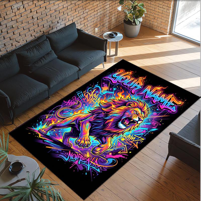 Leopard Theme Crystal Velvet Floor Rug Personalized Custom Name Text Warm Carpet Home Decoration