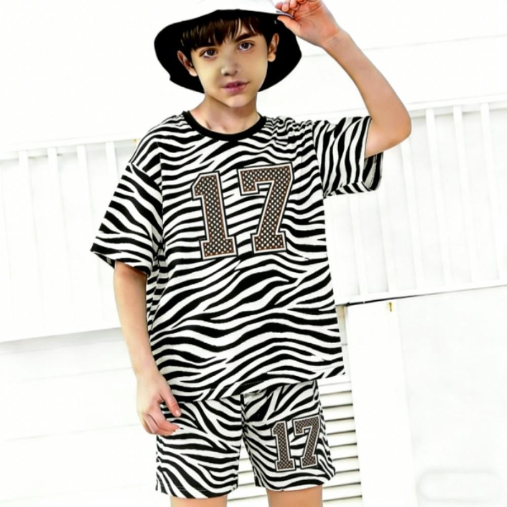 Number Zebra Colored Printed Men's T-shirt and Shorts 2 Piece Set Summer Casual Outfit for Men's and Women's Clothing Top