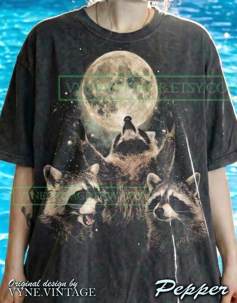 Three Raccoon Moon Comfort Colors® Tshirt, Funny Trash Panda Tees, Vintage Retro Sweater, Animal Lover Tanktop, 90S Graphic Meme Design