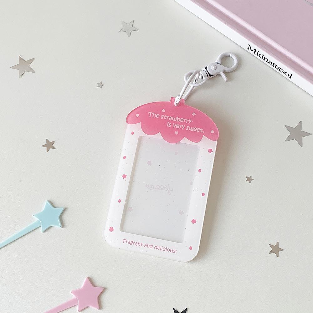 Cute Transparent Keychain Card Holder 3-Inch Strawberry Photocard Holder Idol Photo Card Protector Acrylic Photo Card Case Girls