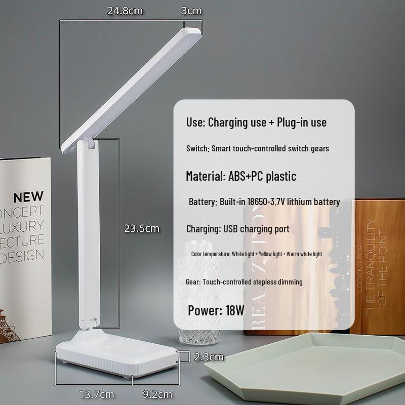 LED Desk Lamp: Touch Dimming, Foldable, Dual Power (Plug-in/Battery) - Perfect for Dorms and Bedside Use