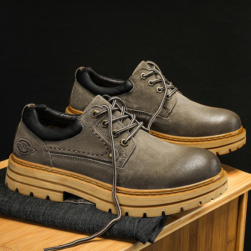 New autumn leather low-top Martin boots casual leather shoes retro platform heightening big head shoes