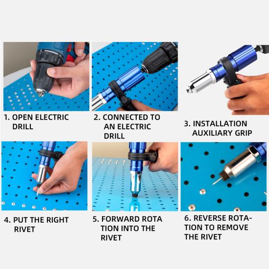 1 Set Metallnieter, komfortabler Griff, hohe Härte, rutschfester Griff, müheloser legierter Stahl, hohe Festigkeit, elektrische Nietmaschine für die Werkstatt