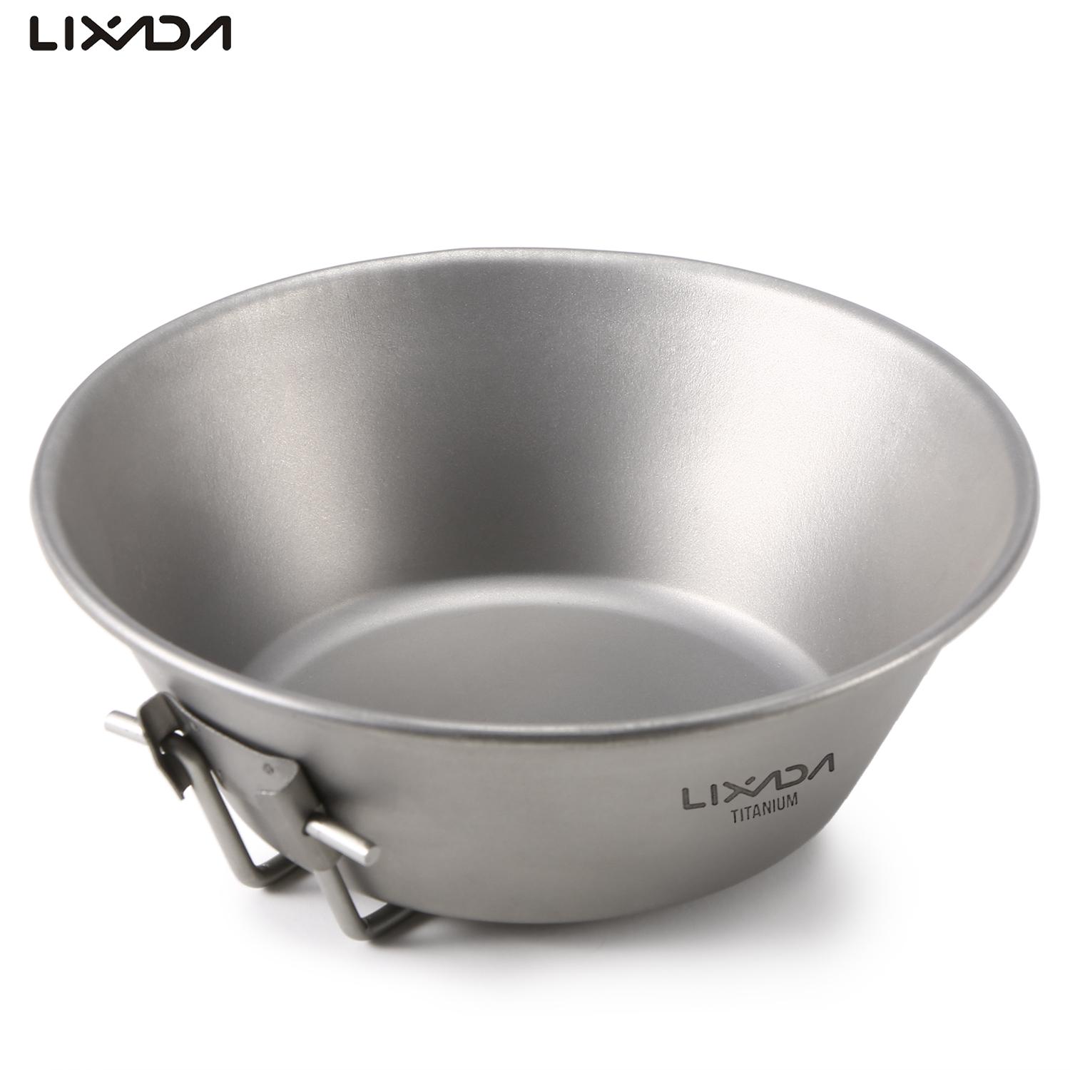 

Титановая миска Lixada со складной ручкой, портативная миска из нержавеющей стали, посуда для кемпинга, пешего туризма, альпинизма