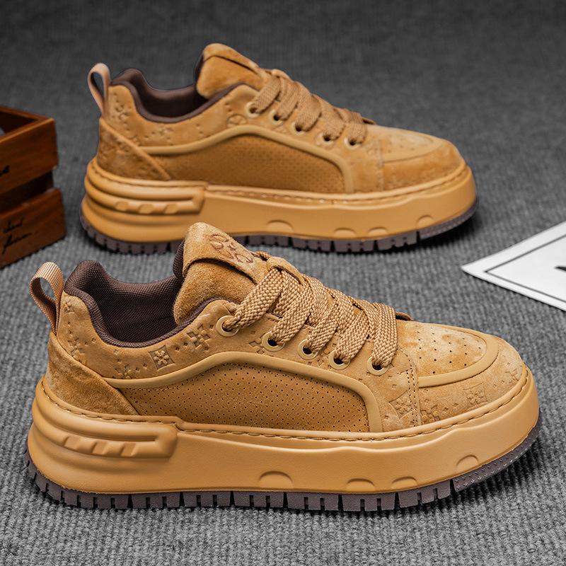 Herrenschuhe Herbst Weizenfarbe Retro Erhöhung Flip Lederschuhe Teenager Studenten vielseitige Sportliche Freizeit Board Schuhe