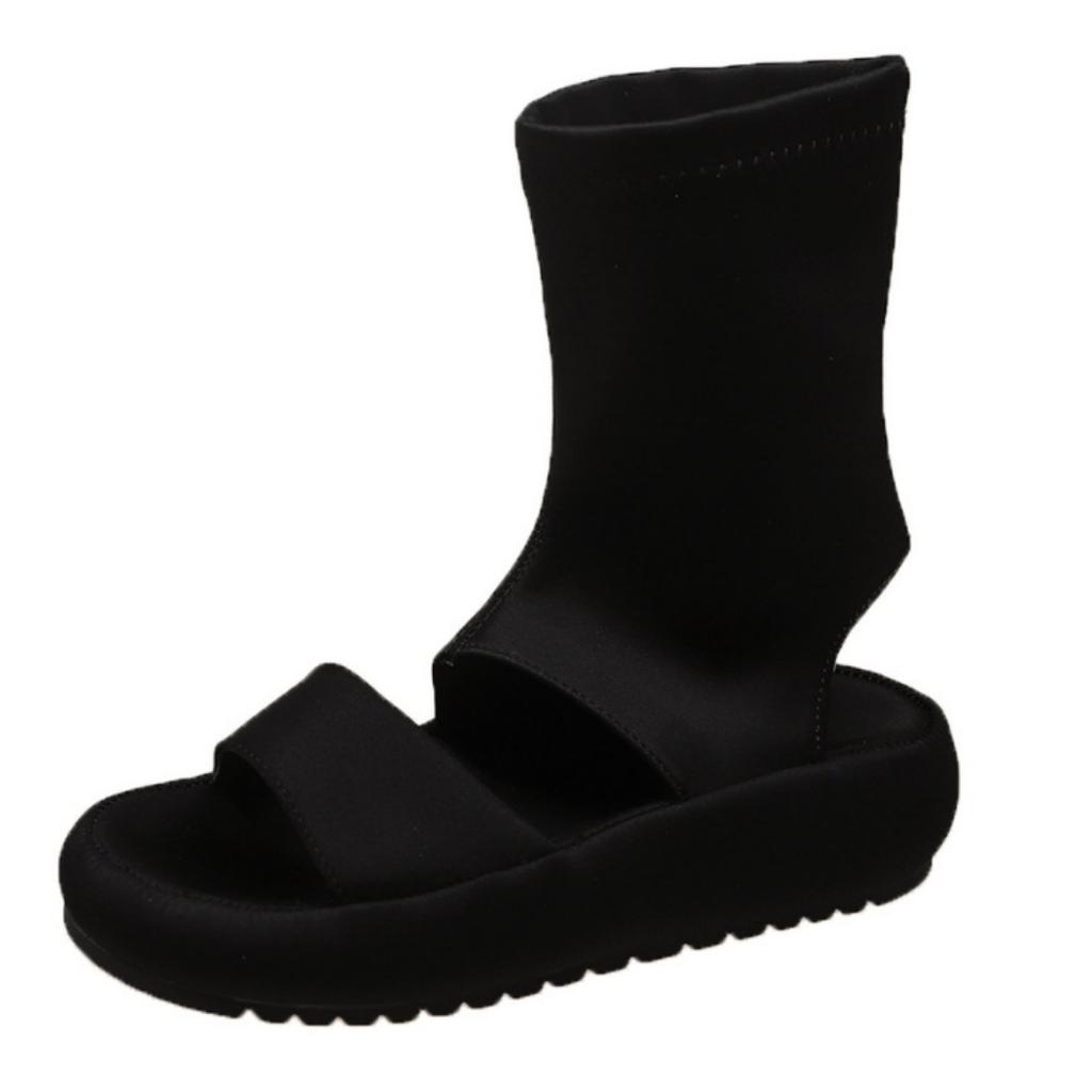 Niche set of toe Roman cool boots women's summer 2025 new muffin thick-soled high-top sandals elastic thin short boots