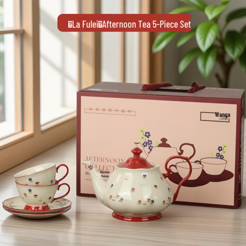 Shunxiang Vintage Teaware Set: Retro Cups & Saucers, Teapot, Perfect for Afternoon Tea & Coffee, In a Gift Box